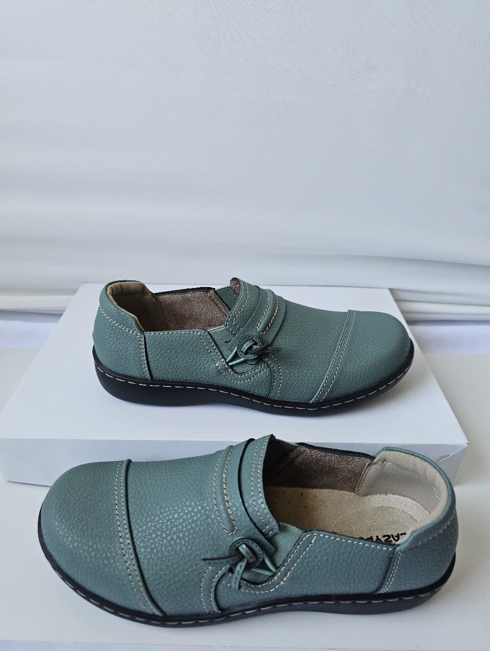 LAZYPOP Teal Green Leather Classic Comfort Loafers Slip-On Shoes - Women's Size - Picture 4 of 15